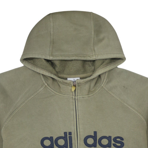 Adidas Men's Beige Full Zip Hoodie L Fleece Logo Sportswear