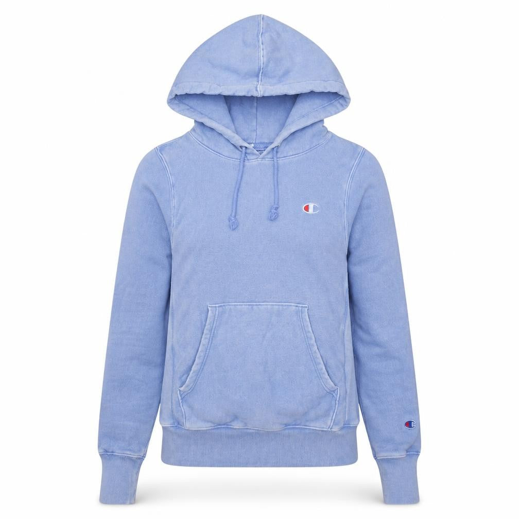Front view of Champion women’s blue xs reverse weave pullover hoodie