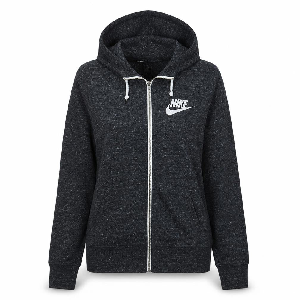 Front view of Nike Women Black Full Zip Hoodie Small Cotton Blend