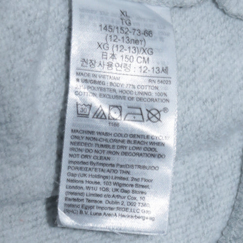 GAP Kids Boys Grey Full Zip Hoodie XL 12-13 Years Cotton Blend