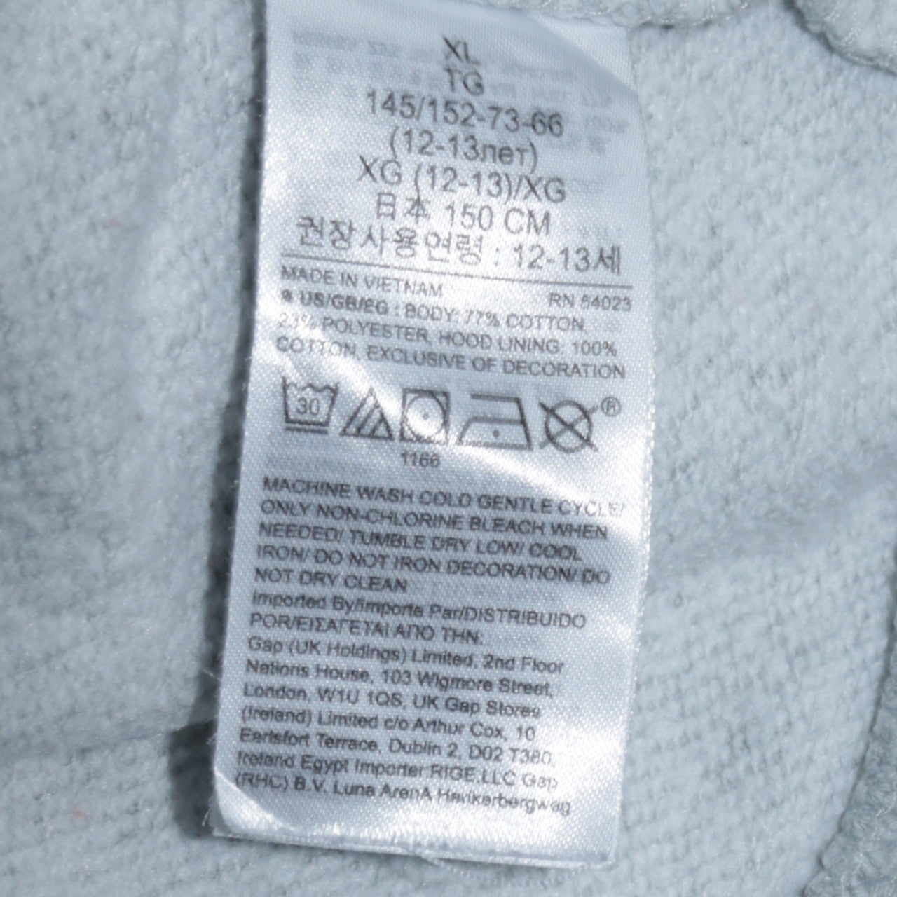 GAP Kids Boys Grey Full Zip Hoodie XL 12-13 Years Cotton Blend