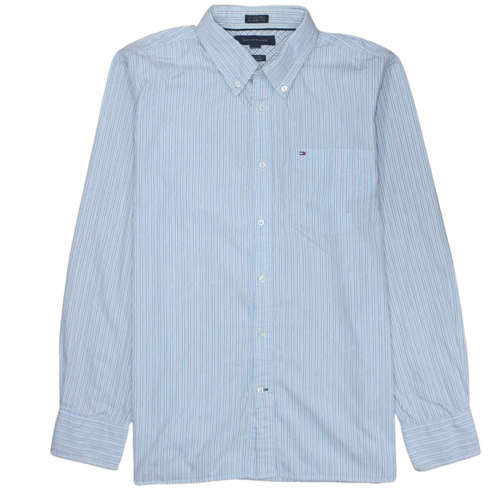 Tommy Hilfiger Men's Blue Striped Button-Down Shirt L 16.5 Custom Fit