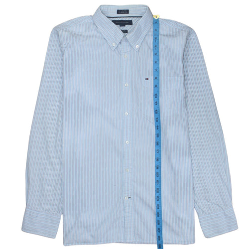 Tommy Hilfiger Men's Blue Striped Button-Down Shirt L 16.5 Custom Fit
