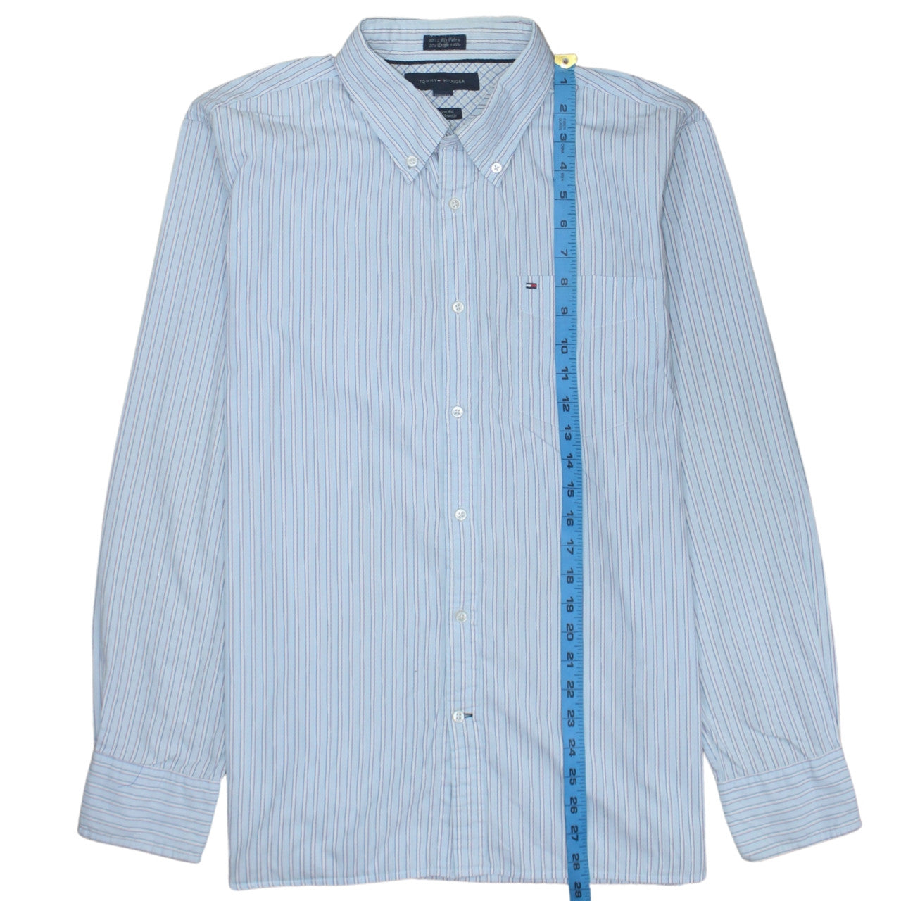 Tommy Hilfiger Men's Blue Striped Button-Down Shirt L 16.5 Custom Fit