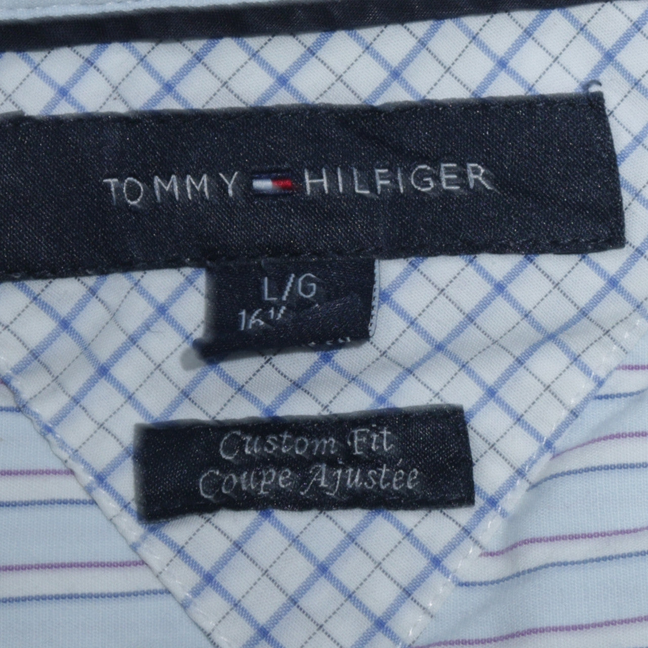 Tommy Hilfiger Men's Blue Striped Button-Down Shirt L 16.5 Custom Fit