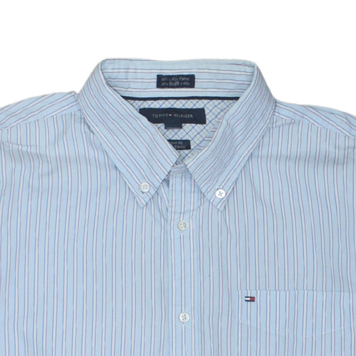 Tommy Hilfiger Men's Blue Striped Button-Down Shirt L 16.5 Custom Fit