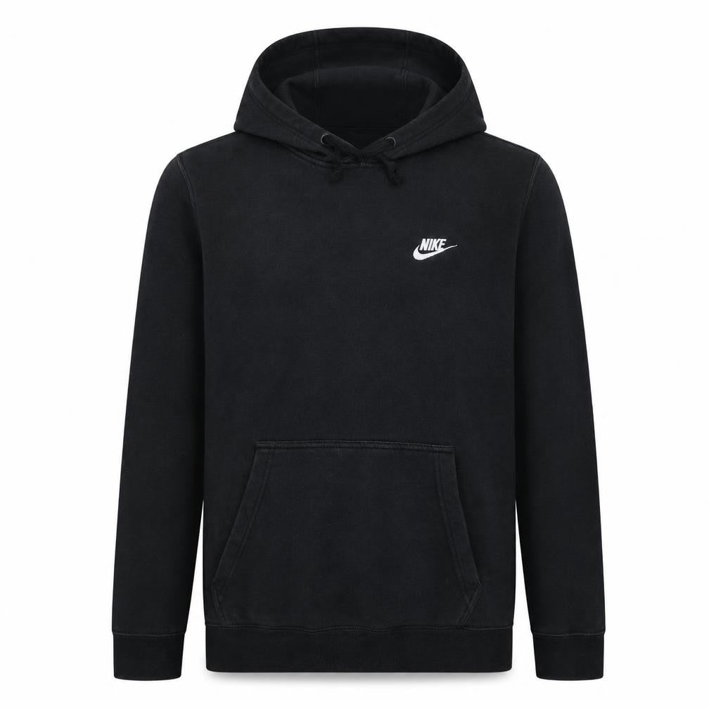 Front view of Nike Men's Black Pullover Hoodie M Regular Fit Fleece Sweatshirt