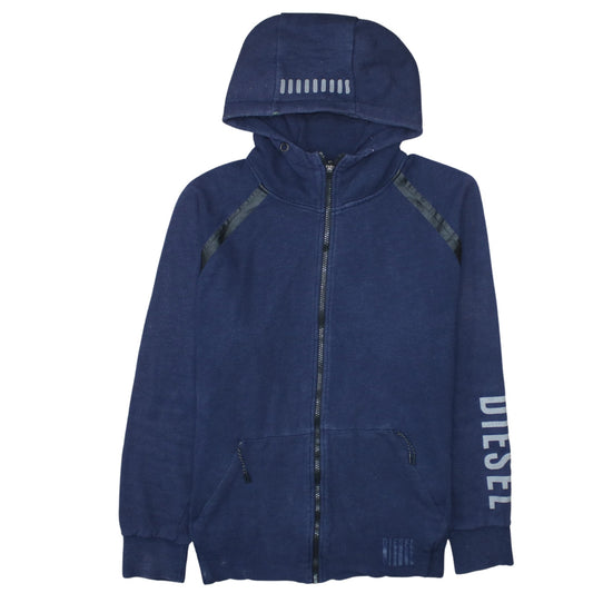 Diesel Men's Blue Full Zip Hoodie L Fleece Cotton Logo