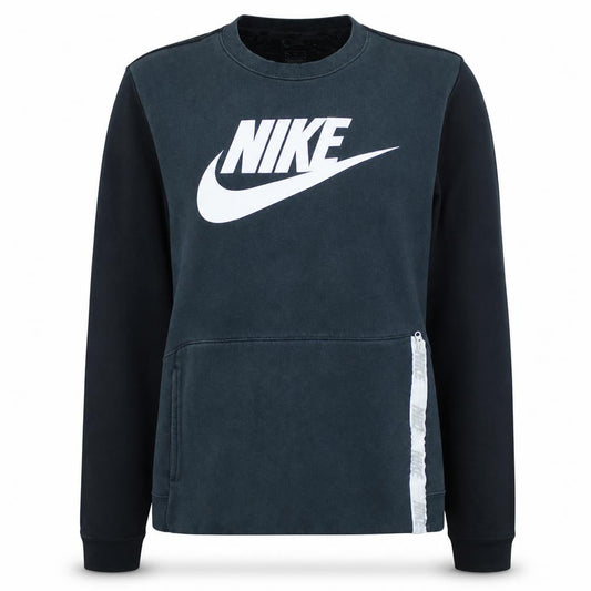 Front view of Nike Women's Black Pullover Sweatshirt, size M, Logo Zip Detail