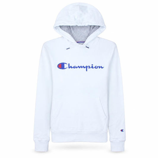Front view of Champion women’s white xs hoodie pullover logo print cotton blend