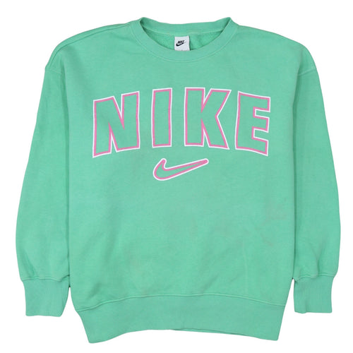 Nike Women Green Logo Pullover Sweatshirt L Cotton Blend