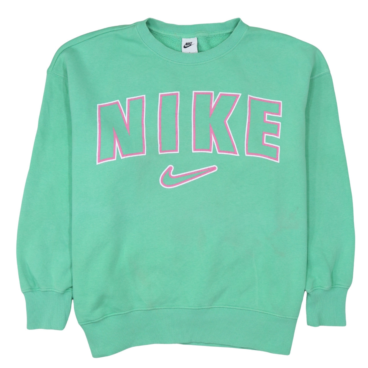 Nike Women Green Logo Pullover Sweatshirt L Cotton Blend