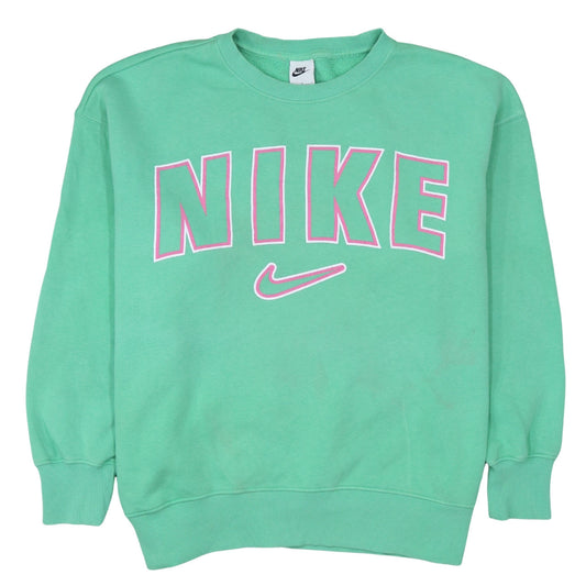 Nike Women Green Logo Pullover Sweatshirt L Cotton Blend