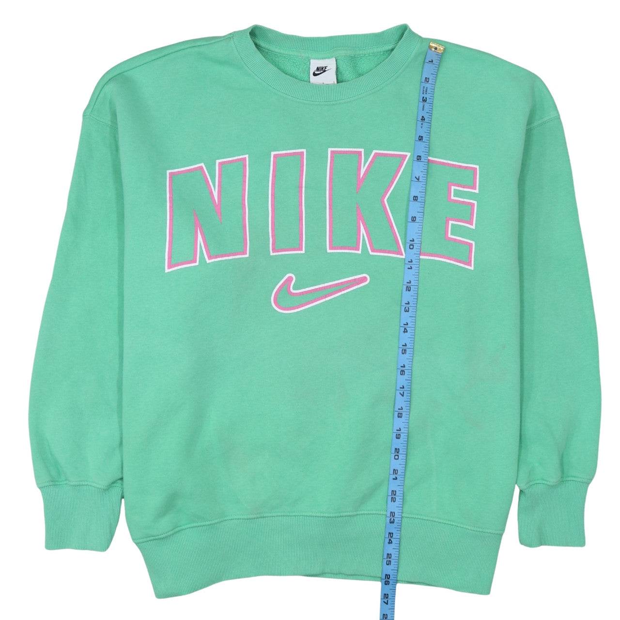 Nike Women Green Logo Pullover Sweatshirt L Cotton Blend