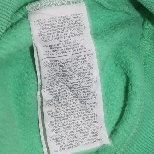 Nike Women Green Logo Pullover Sweatshirt L Cotton Blend