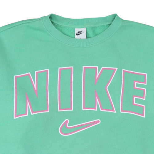 Nike Women Green Logo Pullover Sweatshirt L Cotton Blend