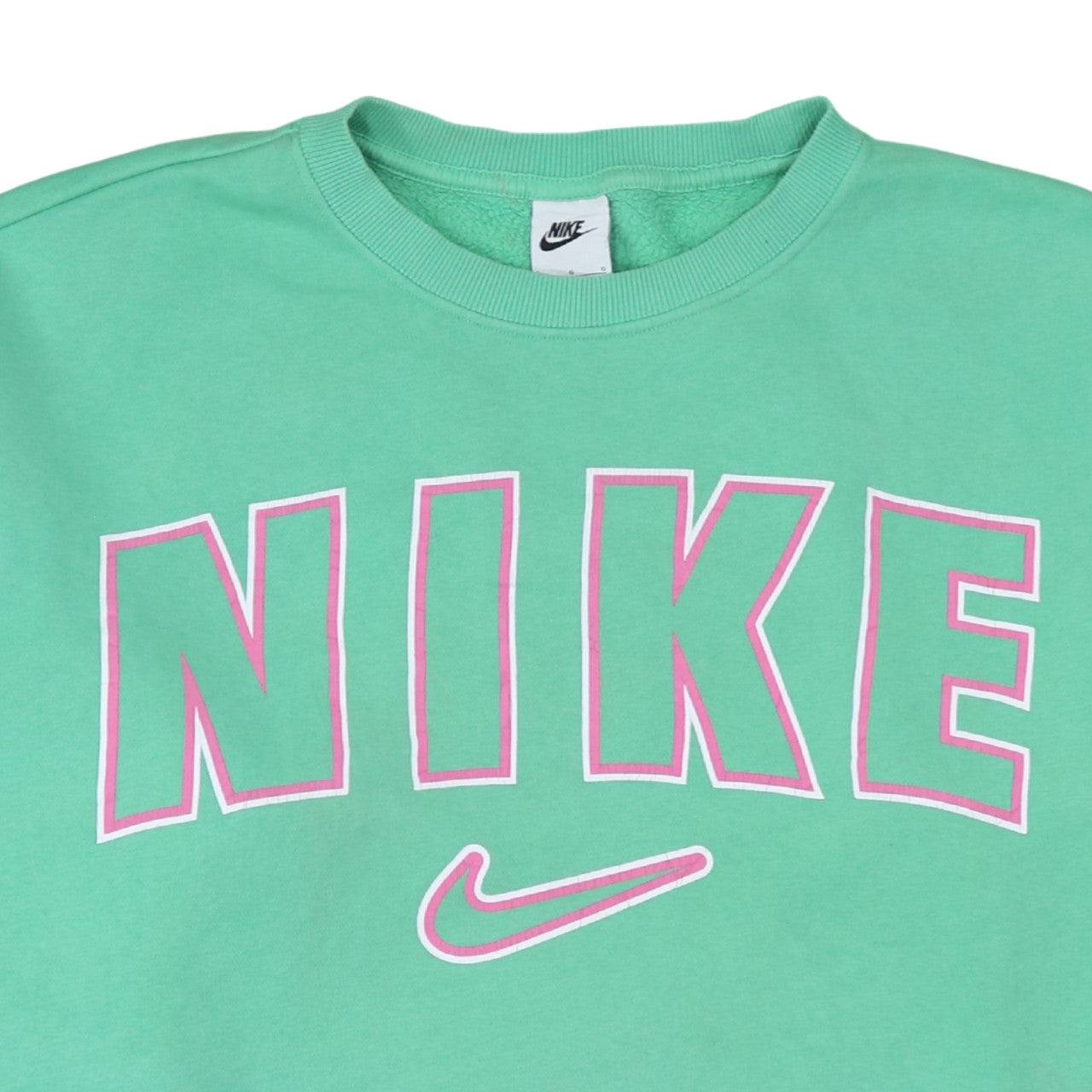 Nike Women Green Logo Pullover Sweatshirt L Cotton Blend
