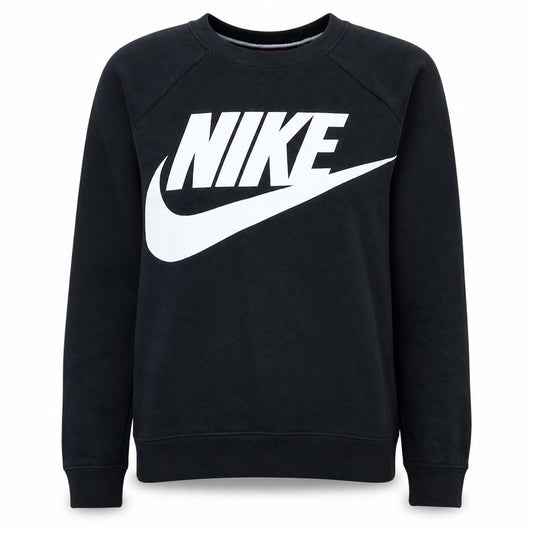 Front view of Nike women’s black small pullover sweatshirt with logo print