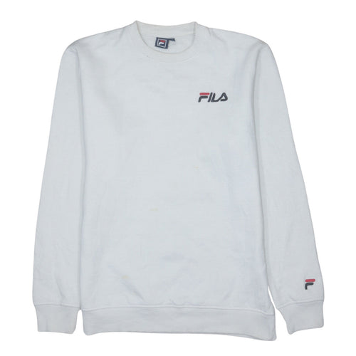 FILA Men's White Small Logo Crew Neck Pullover Sweatshirt Size S