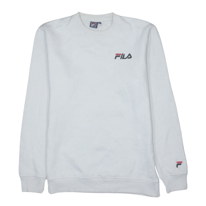 FILA Men's White Small Logo Crew Neck Pullover Sweatshirt Size S