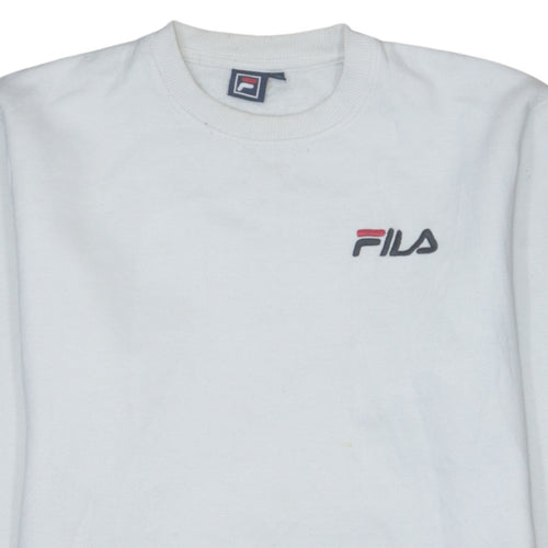 FILA Men's White Small Logo Crew Neck Pullover Sweatshirt Size S