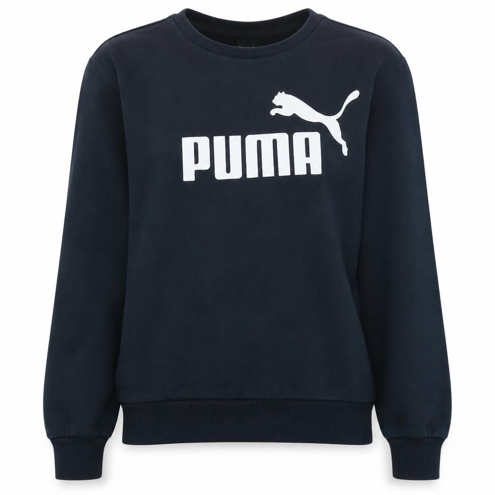 Front view of Puma women’s black xs crew neck pullover sweatshirt