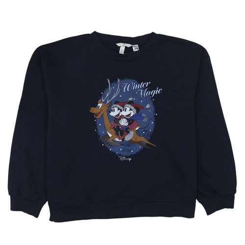 H&M Disney Womens Black XL Pullover Sweatshirt Winter Magic Mickey Minnie Print