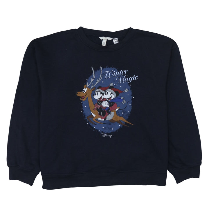 H&M Disney Womens Black XL Pullover Sweatshirt Winter Magic Mickey Minnie Print