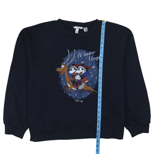 H&M Disney Womens Black XL Pullover Sweatshirt Winter Magic Mickey Minnie Print