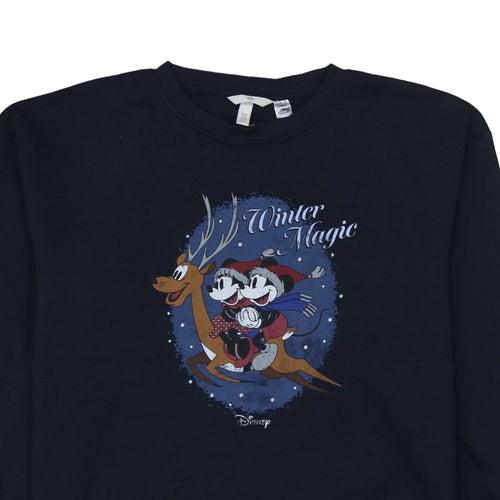 H&M Disney Womens Black XL Pullover Sweatshirt Winter Magic Mickey Minnie Print