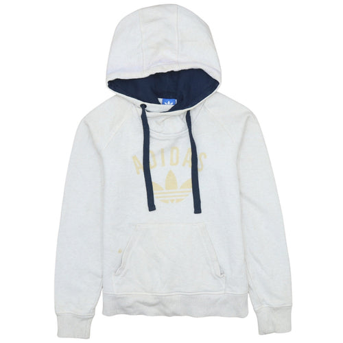 Adidas Womens Beige Hooded Pullover Sweatshirt Size L Logo Print