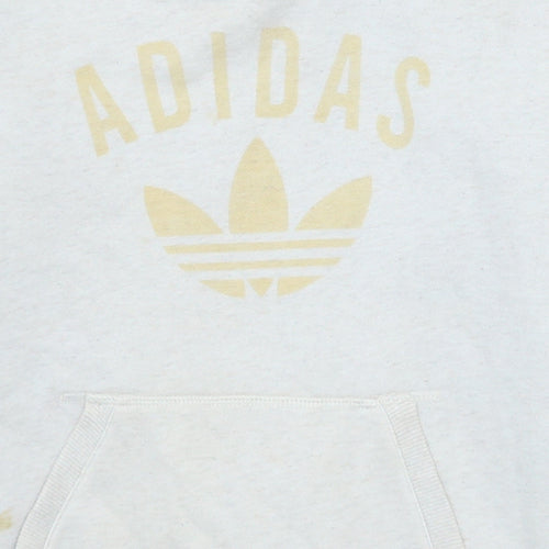 Adidas Womens Beige Hooded Pullover Sweatshirt Size L Logo Print