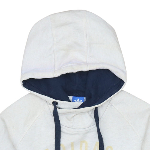 Adidas Womens Beige Hooded Pullover Sweatshirt Size L Logo Print