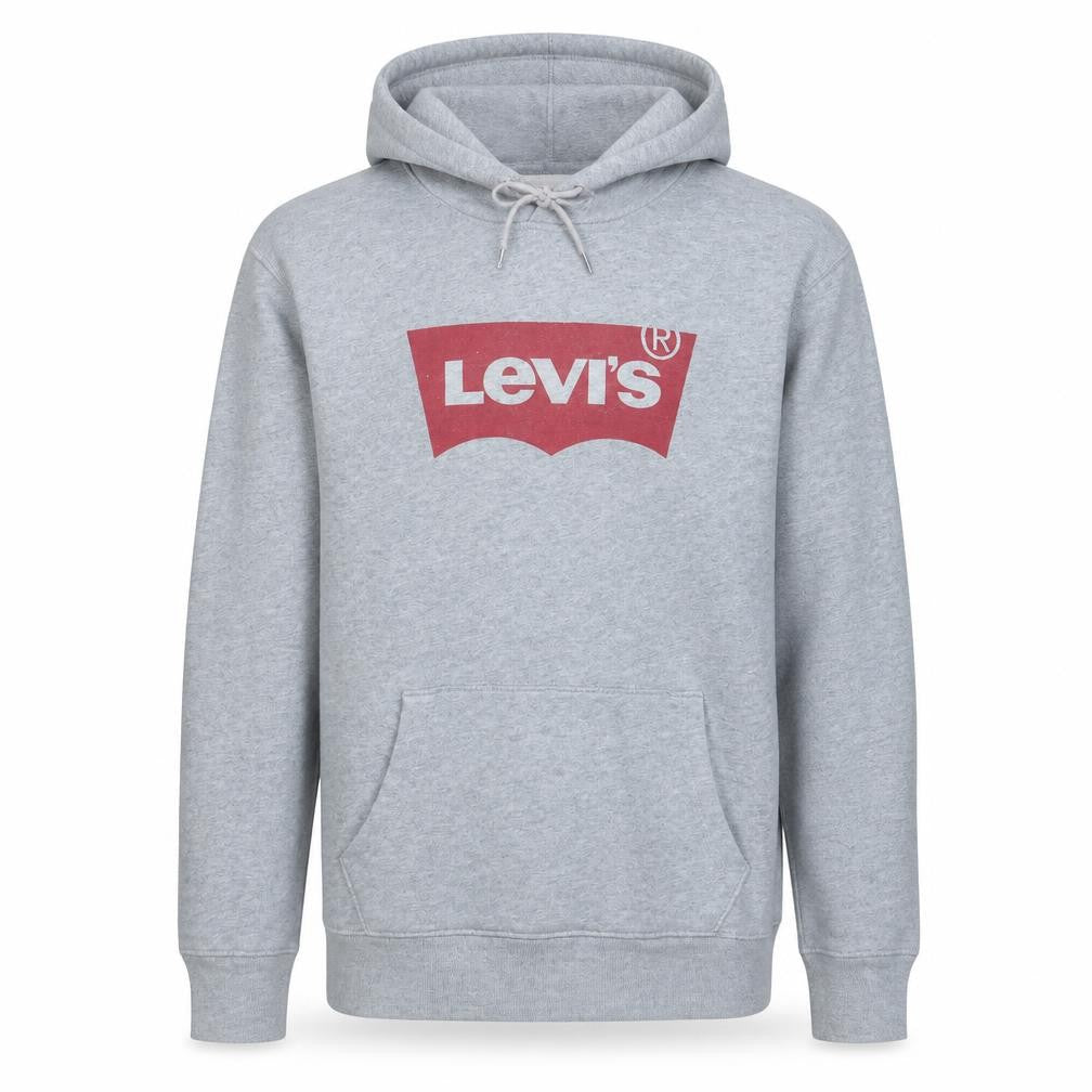 Front view of Levi's Men's Grey Pullover Hoodie L Logo Graphic Fleece Sweatshirt