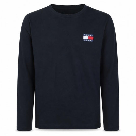 Front view of Tommy Jeans Men's Black Long Sleeve Cotton Crew Neck T-Shirt XS