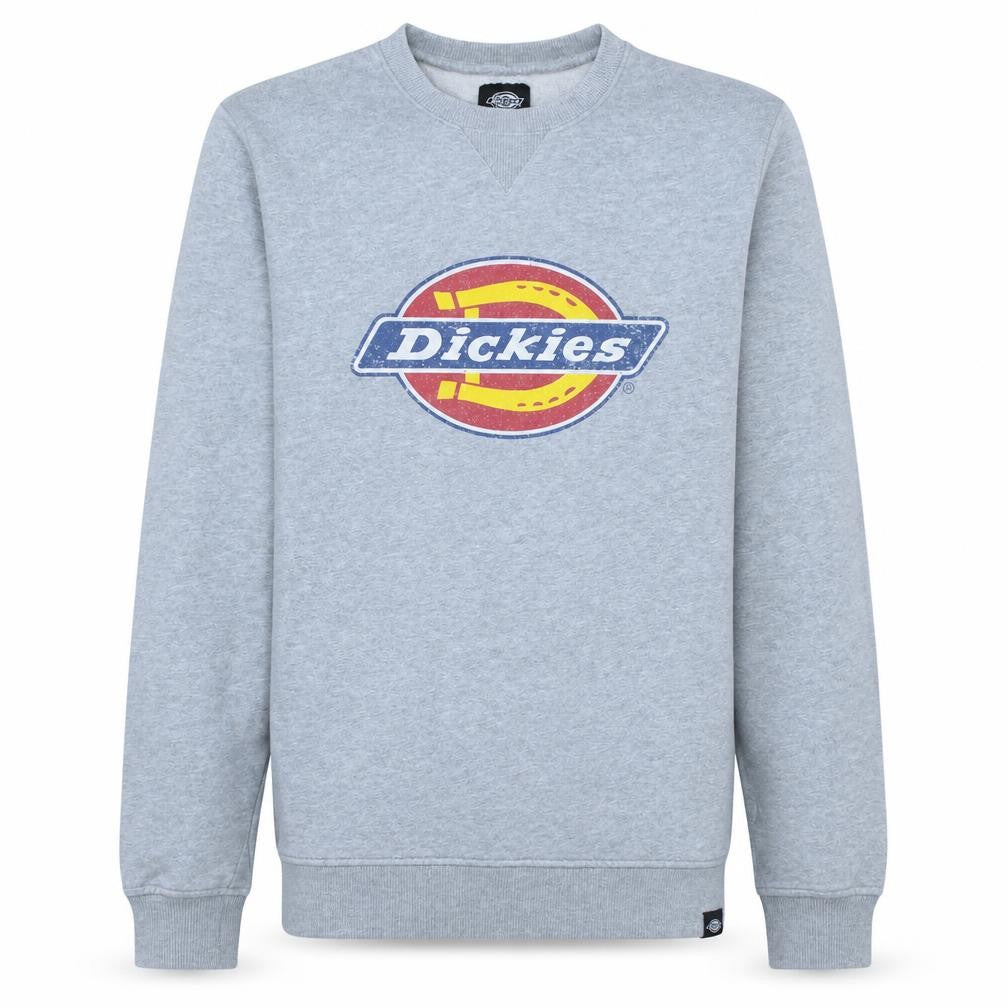 Front view of Dickies Men's Grey Small Crew Neck Pullover Sweatshirt