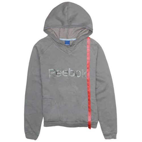 Reebok Women’s Grey Pullover Hoodie Size M Cotton Blend Logo Sweatshirt
