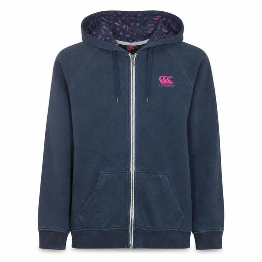 Front view of Canterbury Women's Navy Full Zip Hoodie, size 14, Hooded Sweatshirt