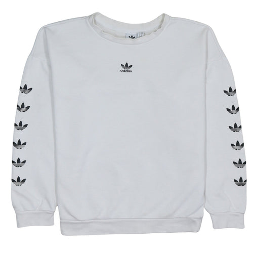 Adidas Women White Crew Neck Long Sleeve Logo Sweatshirt XS