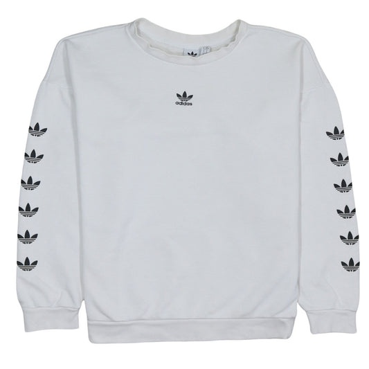 Adidas Women White Crew Neck Long Sleeve Logo Sweatshirt XS