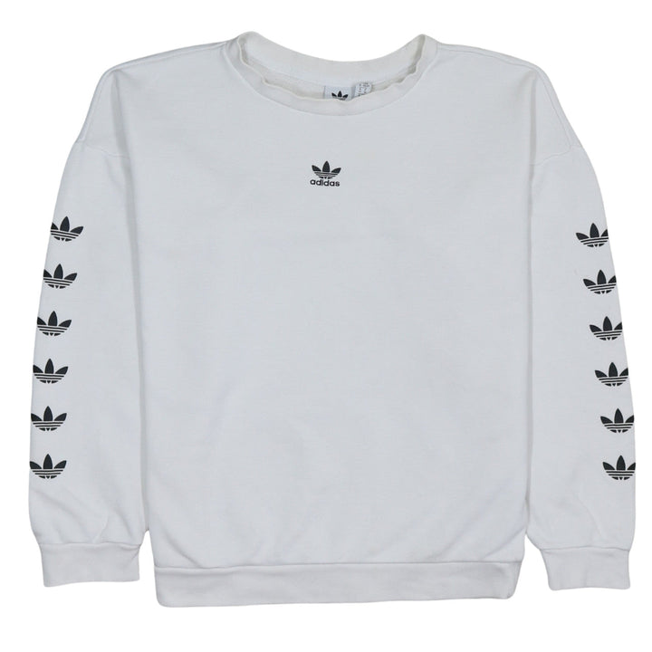 Adidas Women White Crew Neck Long Sleeve Logo Sweatshirt XS