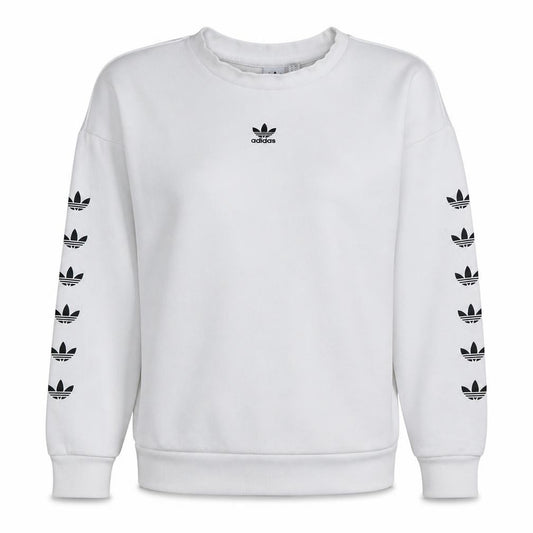Front view of Adidas Women White Crew Neck Long Sleeve Logo Sweatshirt XS