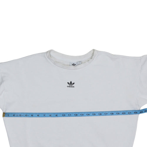 Adidas Women White Crew Neck Long Sleeve Logo Sweatshirt XS