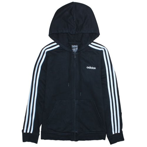 Adidas Womens Black Full Zip Hoodie Size M Classic 3-Stripes Hooded Sweatshirt