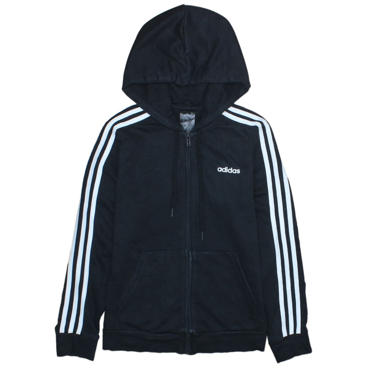 Adidas Womens Black Full Zip Hoodie Size M Classic 3-Stripes Hooded Sweatshirt