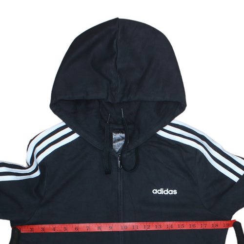 Adidas Womens Black Full Zip Hoodie Size M Classic 3-Stripes Hooded Sweatshirt