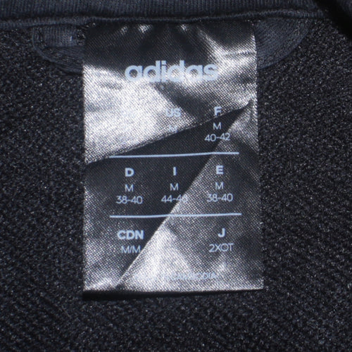 Adidas Womens Black Full Zip Hoodie Size M Classic 3-Stripes Hooded Sweatshirt
