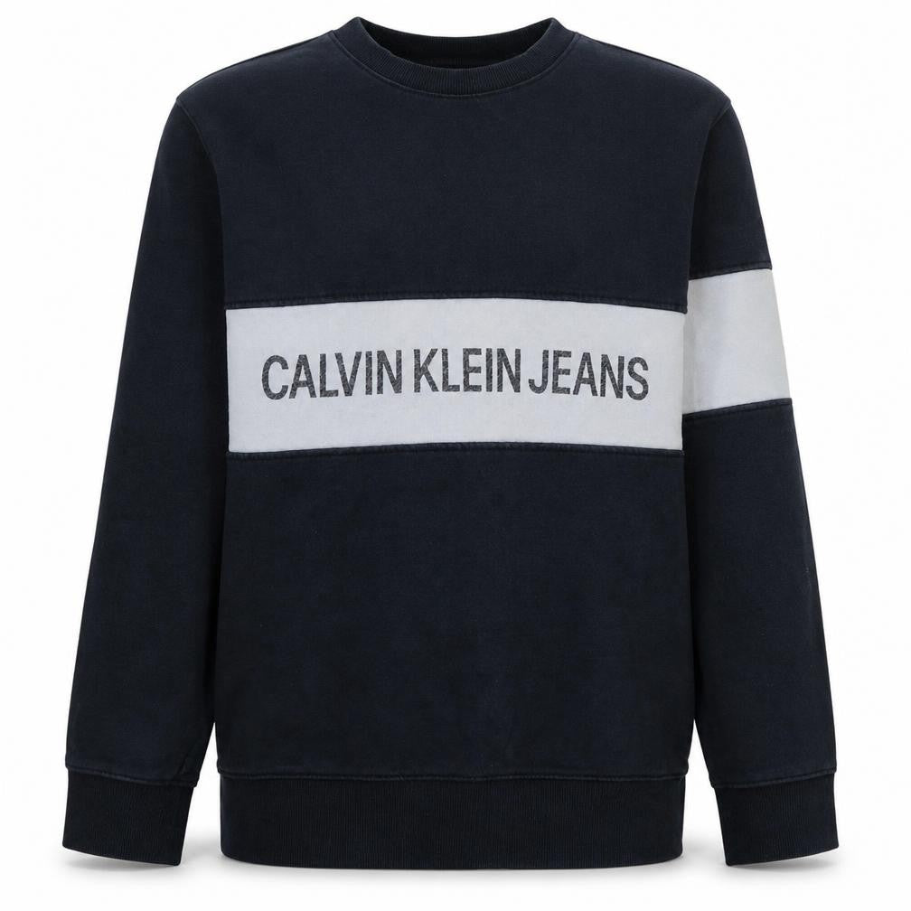 Front view of Calvin Klein Jeans Men's Black Logo Crew Neck Sweatshirt M
