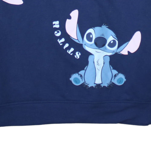 Disney Stitch Navy Blue Pullover Hoodie L Womens Teens Casual