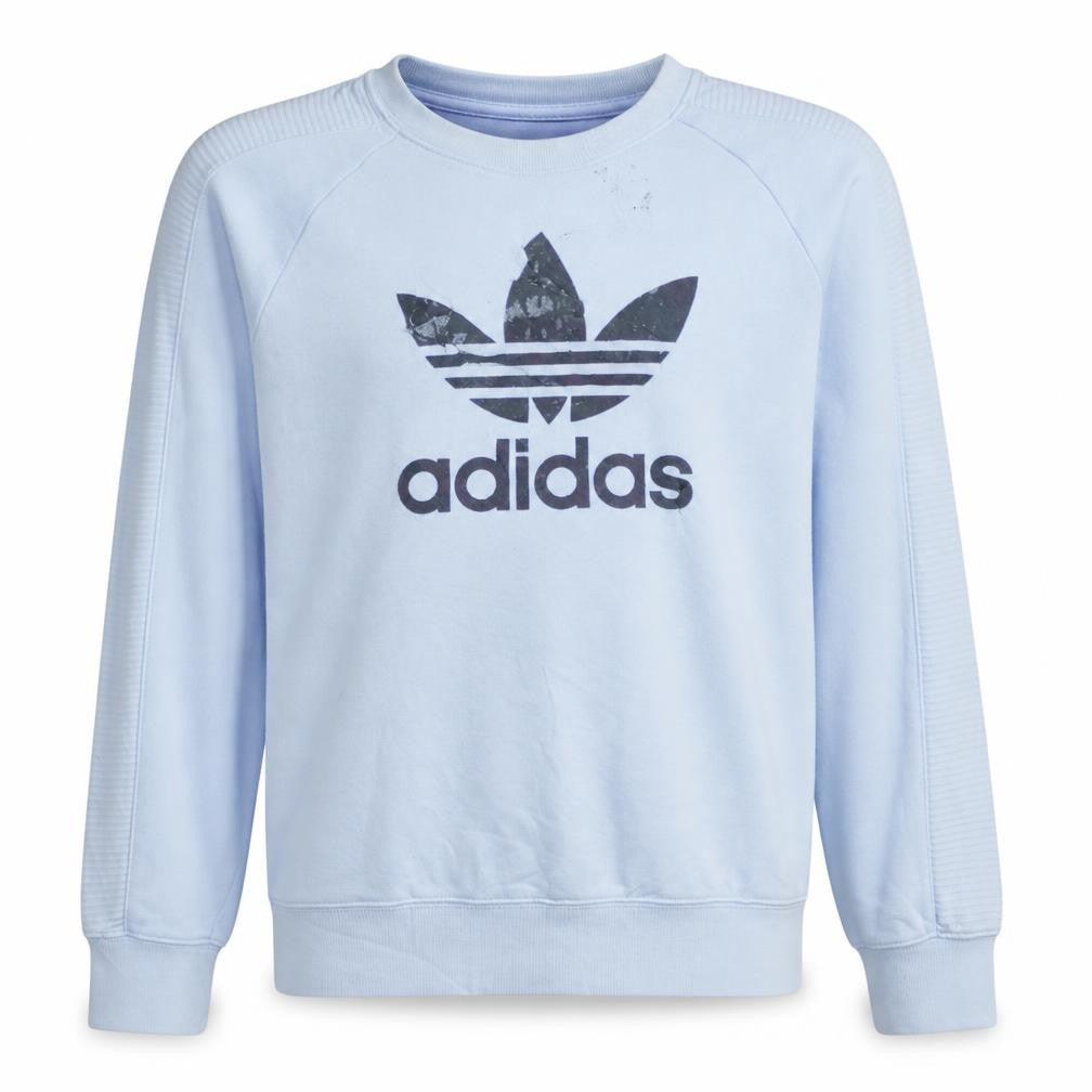 Front view of Adidas women’s light blue crew neck logo sweatshirt uk 16